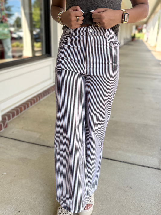 Brown Striped Straight Leg Pant