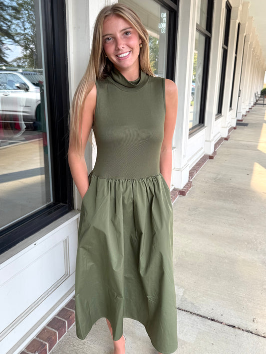 Olive Mixed Media Maxi Dress