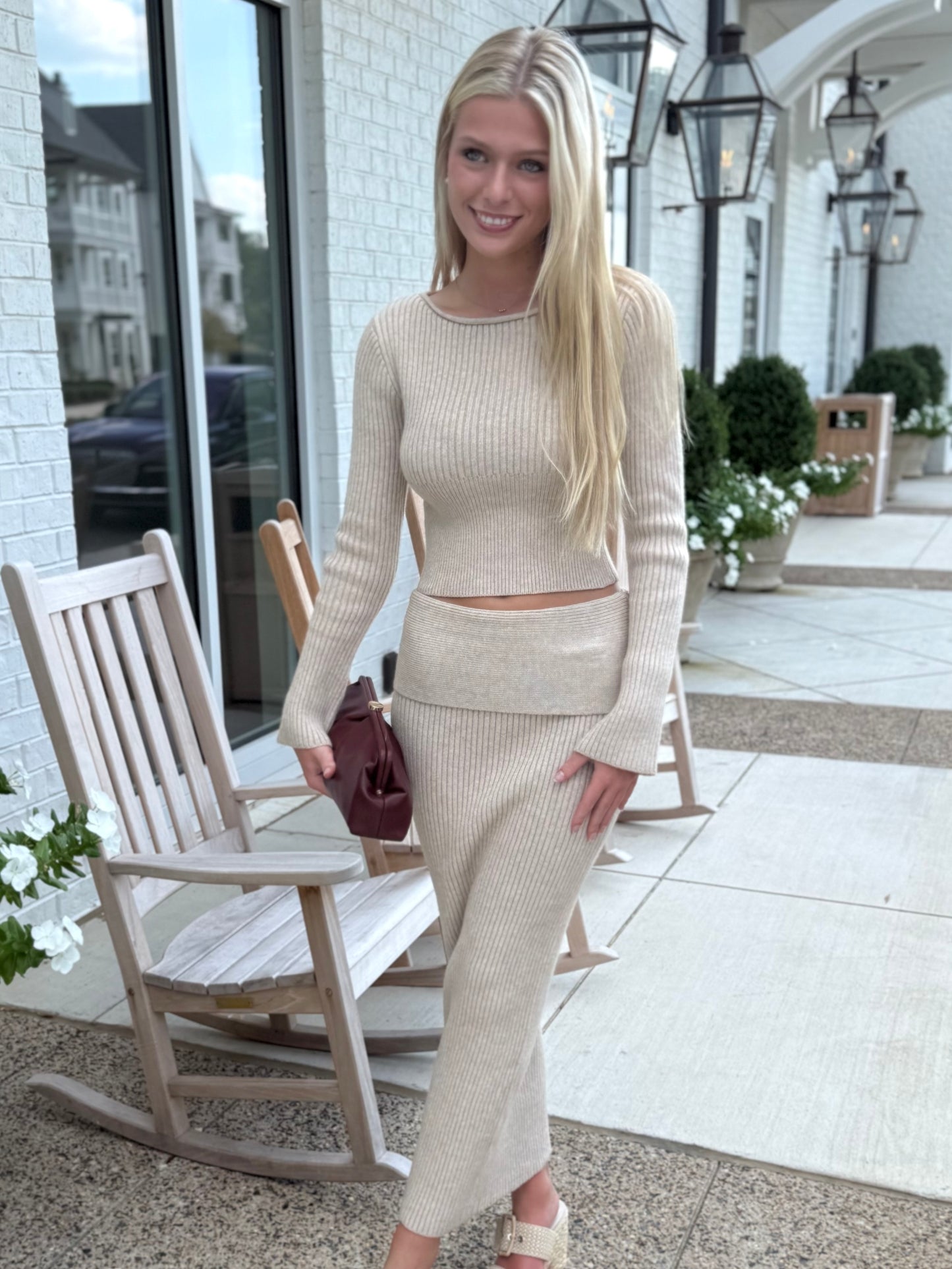 Oat Ribbed Knit Top