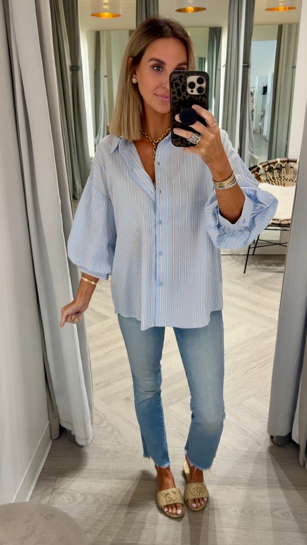 Powder Blue Striped Bubble Top
