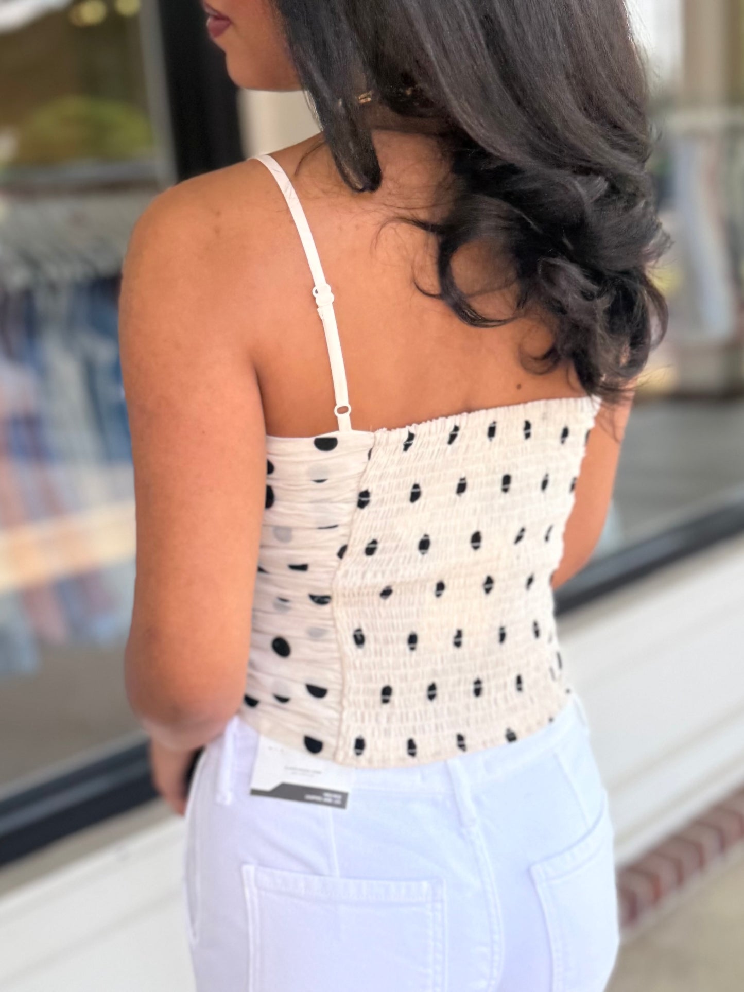 Cream/Black PolkaDot Top