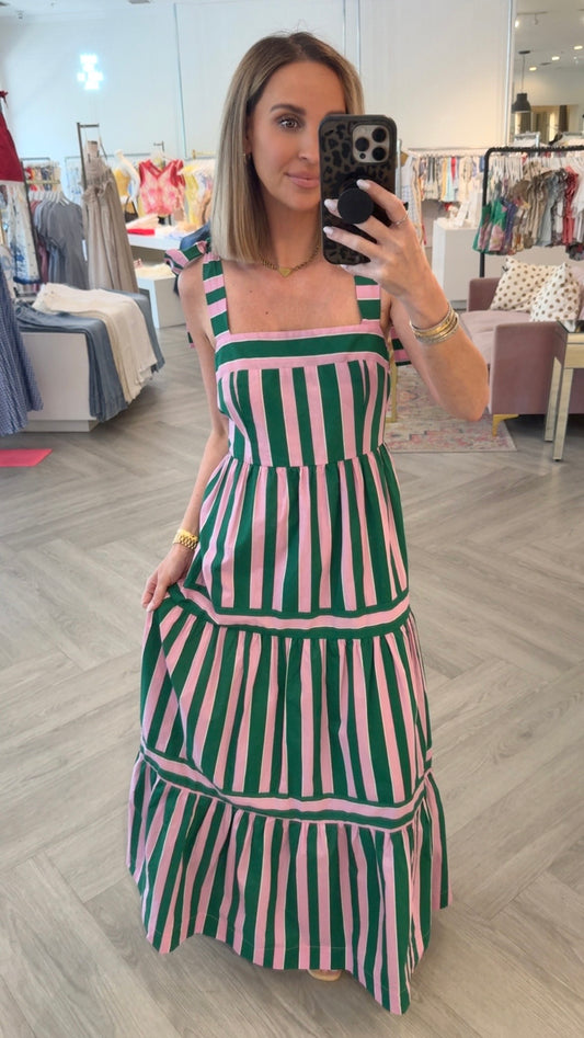 Green/Pink Stripe Tiered Maxi