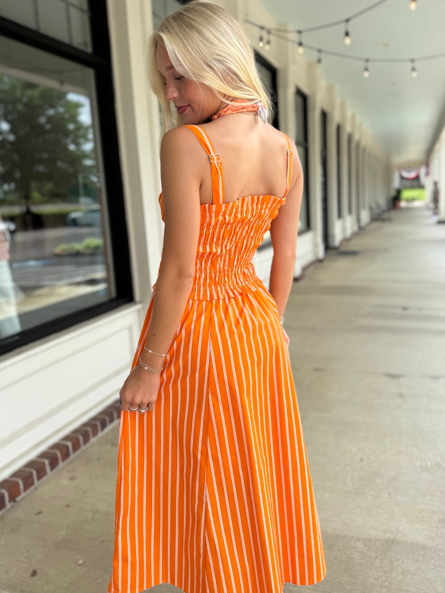 Sunkist Smocked Stripe Midi