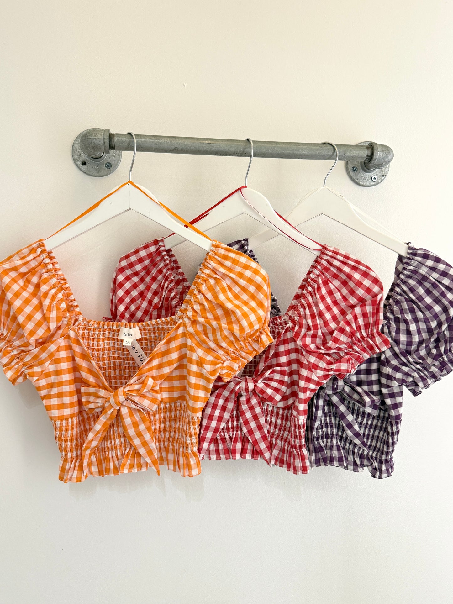 Puff Sleeve Gingham Tie Top (3 colors)