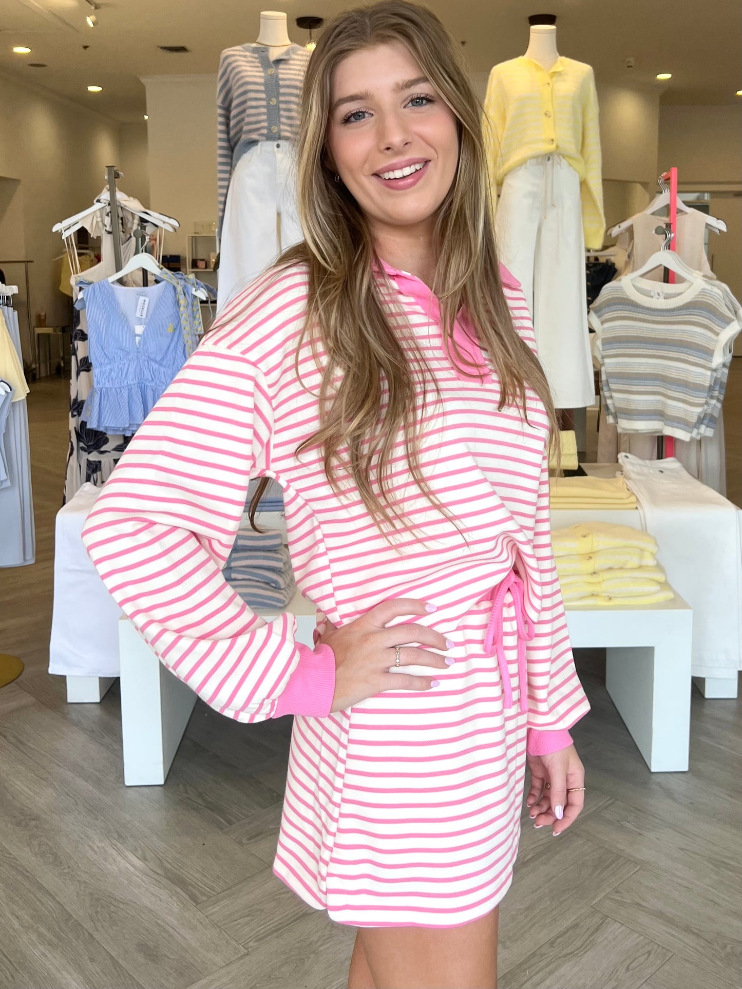 Pink Striped Collard Pullover
