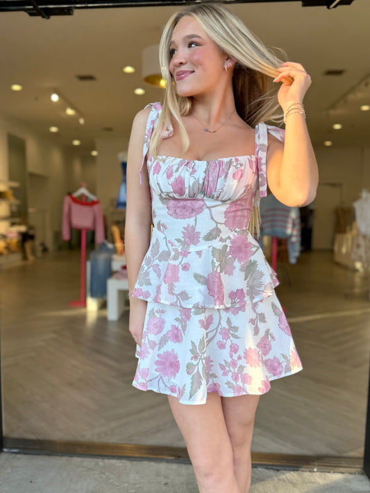 Pink Spring Floral Tie Dress