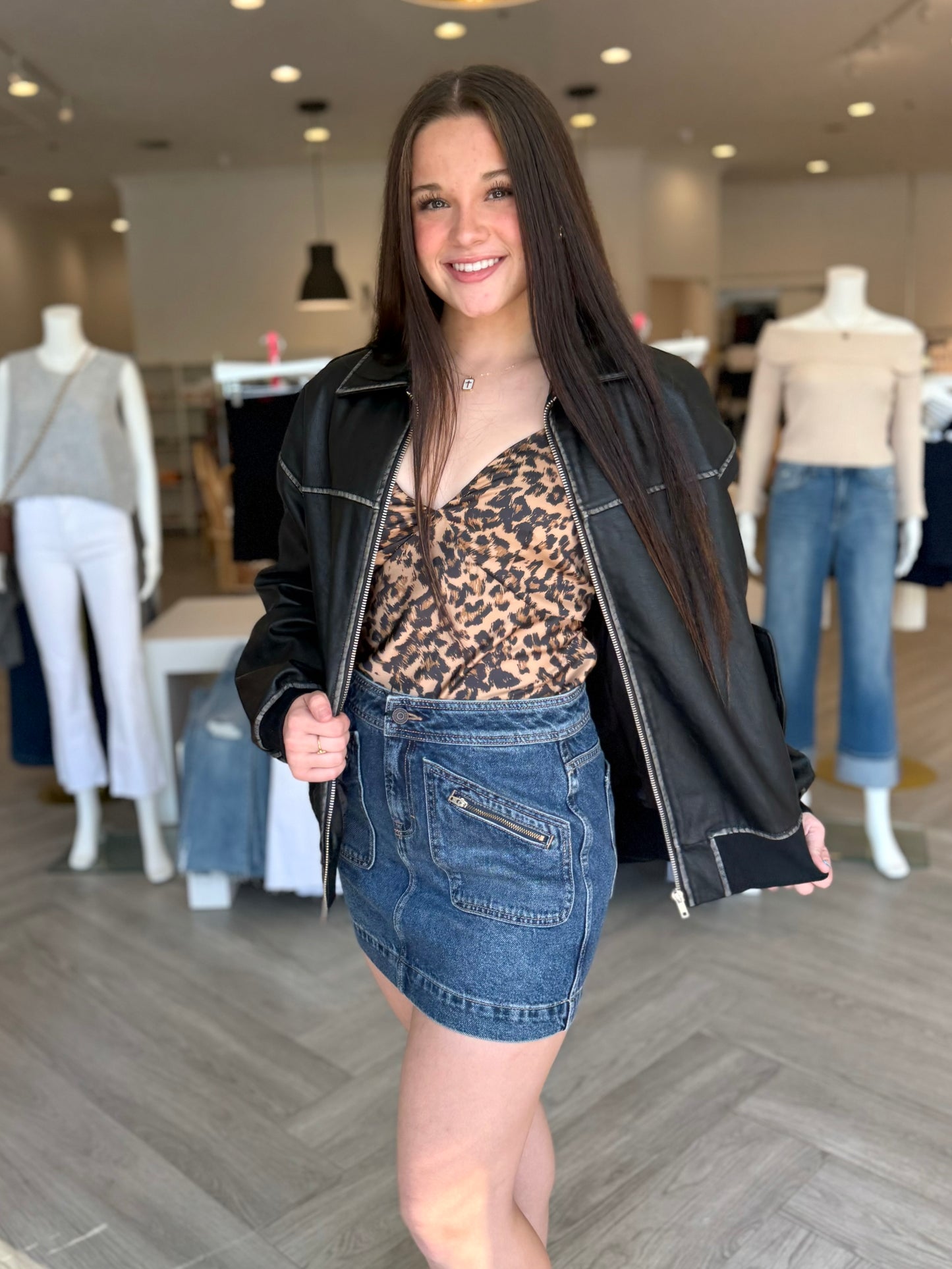 Leopard Satin V-Neck Top