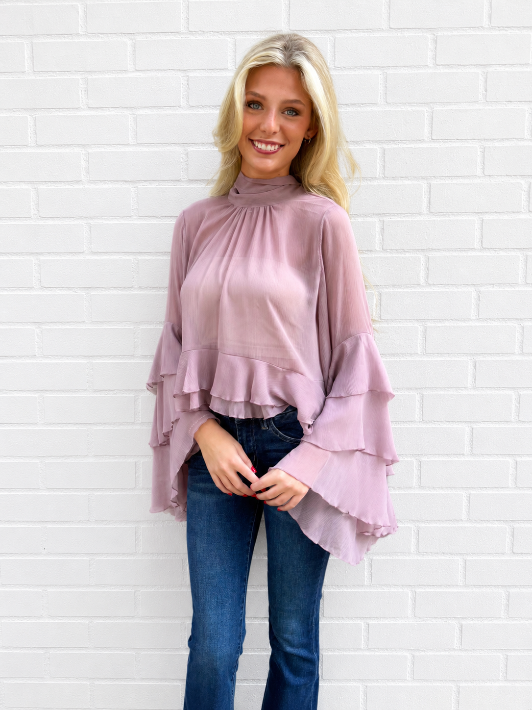 Mauve Sheer Ruffle Top