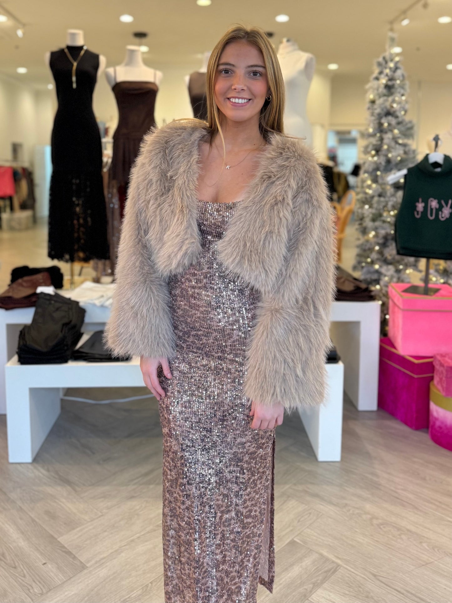 Cheetah Sequin Maxi Dress