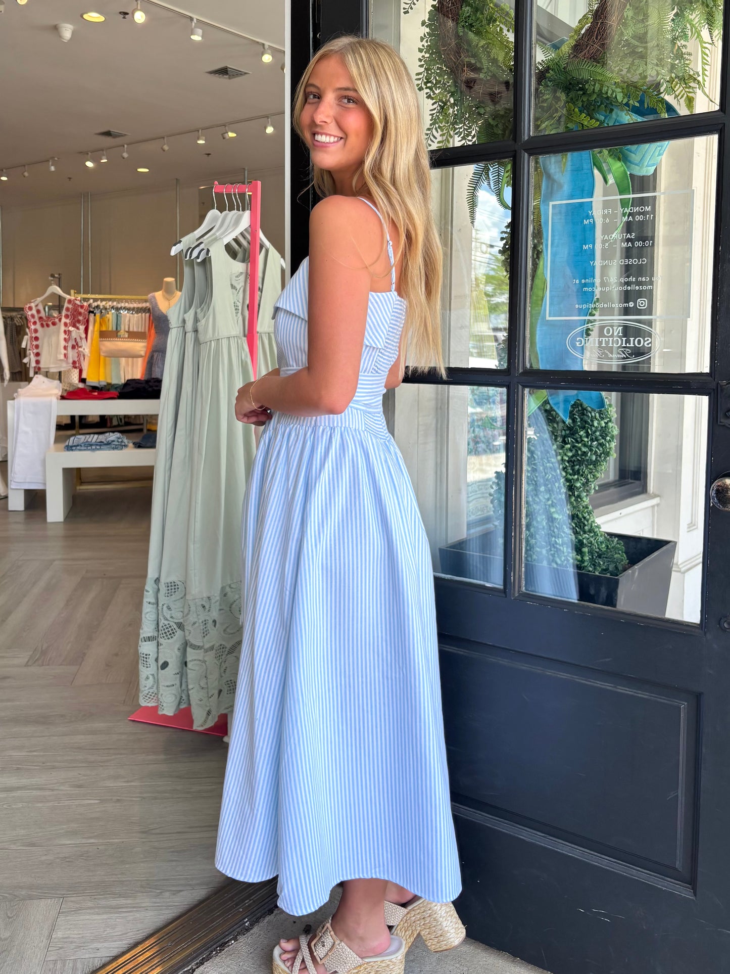 Sky Blue Stripe Tie Midi
