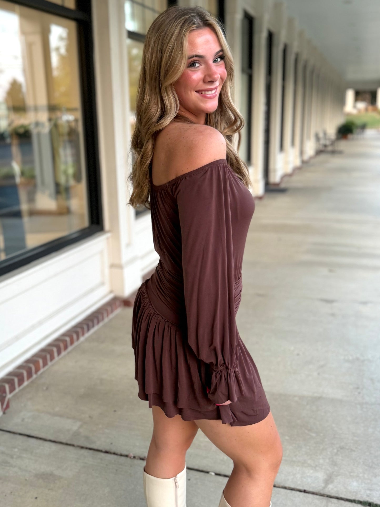 Mocha O/S Ruffled Mini