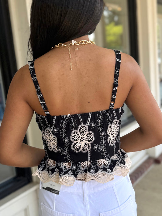 Black/Ivory Floral Lace Top