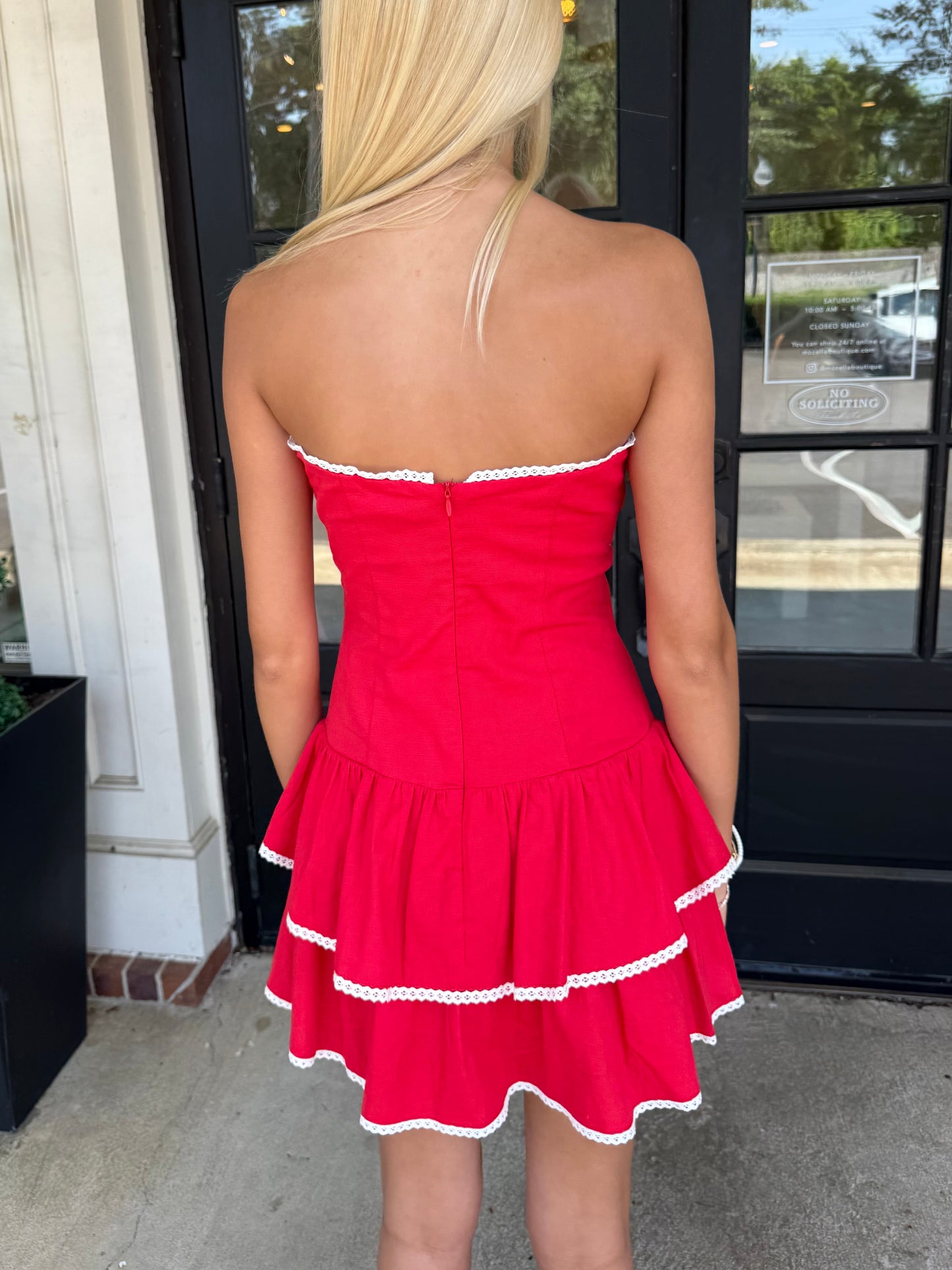 Red Twist Lace Trim Romper