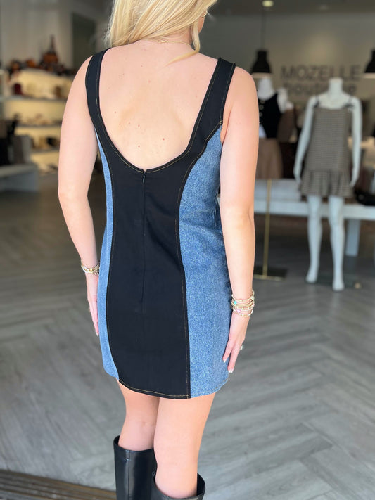 Black Denim Panel Dress