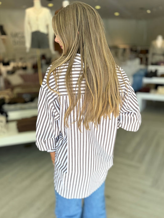 Brown Stripe Button Down Top