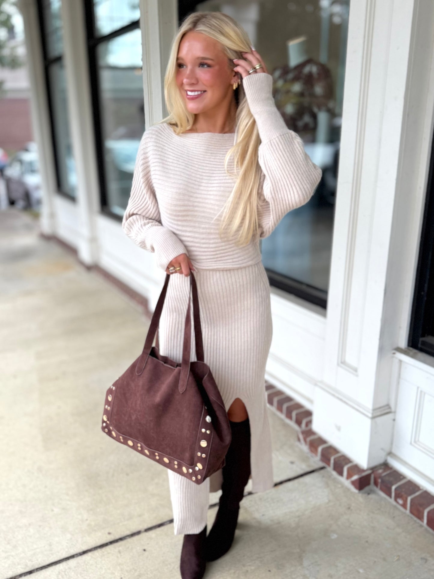 Taupe Knit Midi w/ Slit
