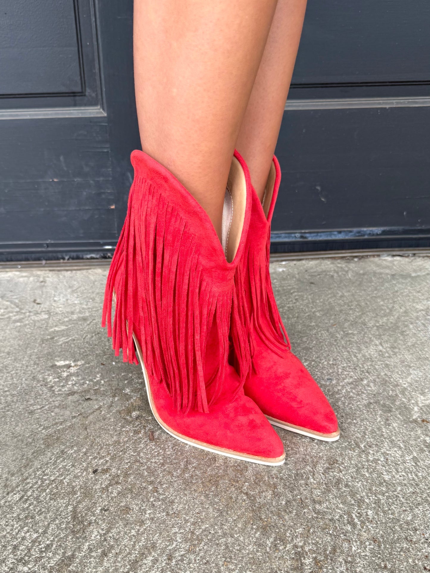 Red Fringe Bootie