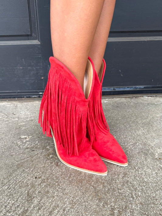 Red Fringe Bootie