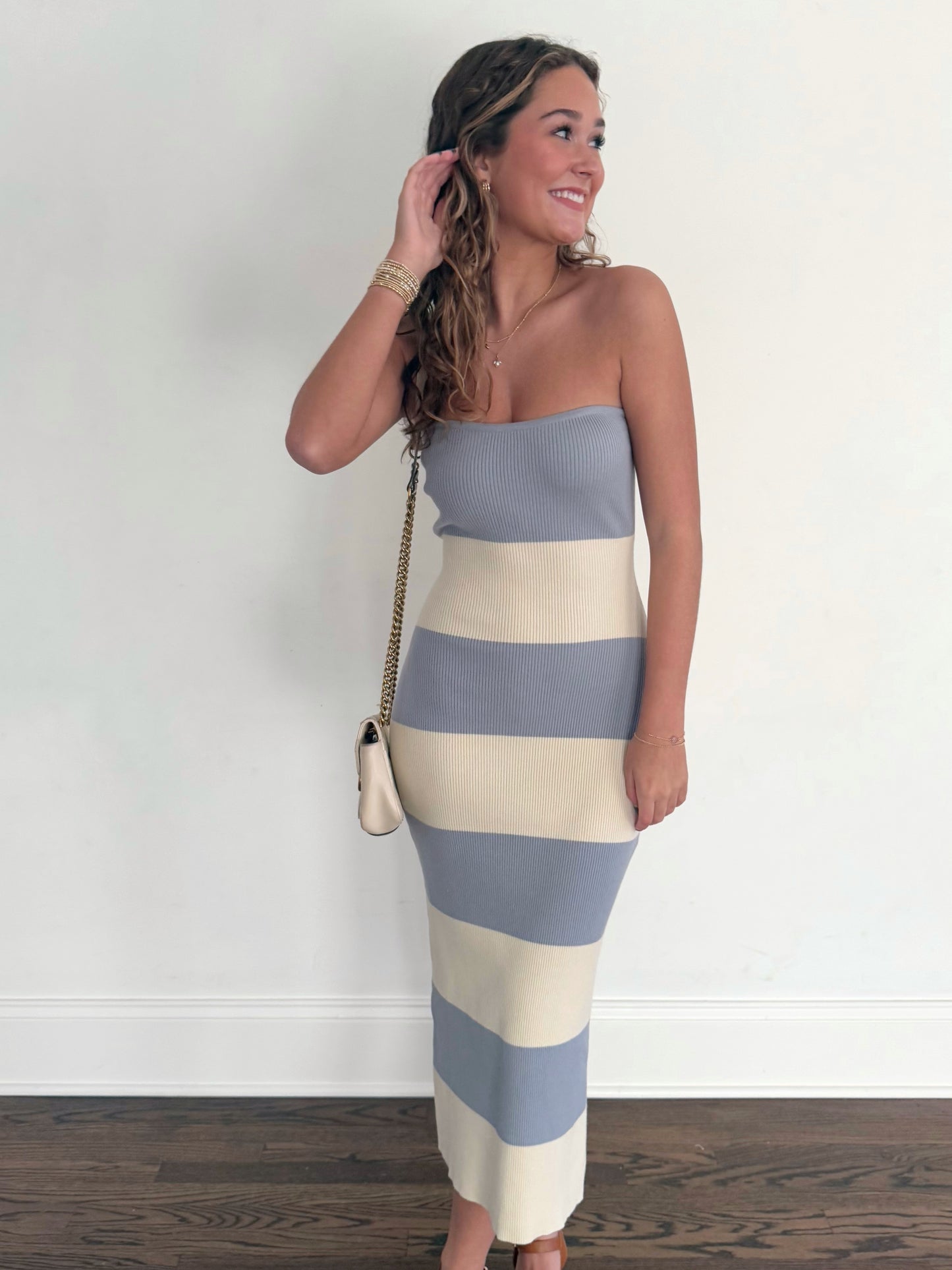 Blue Stripe Tube Sweater Midi