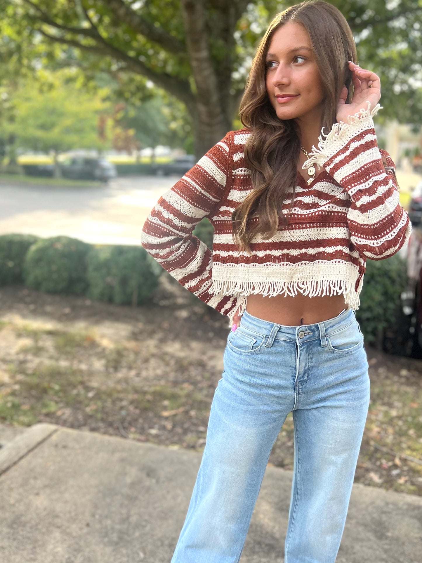 Ivory Brown Crochet Top