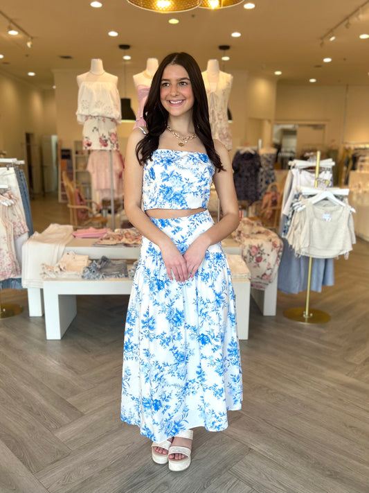 Blue Floral Maxi Skirt