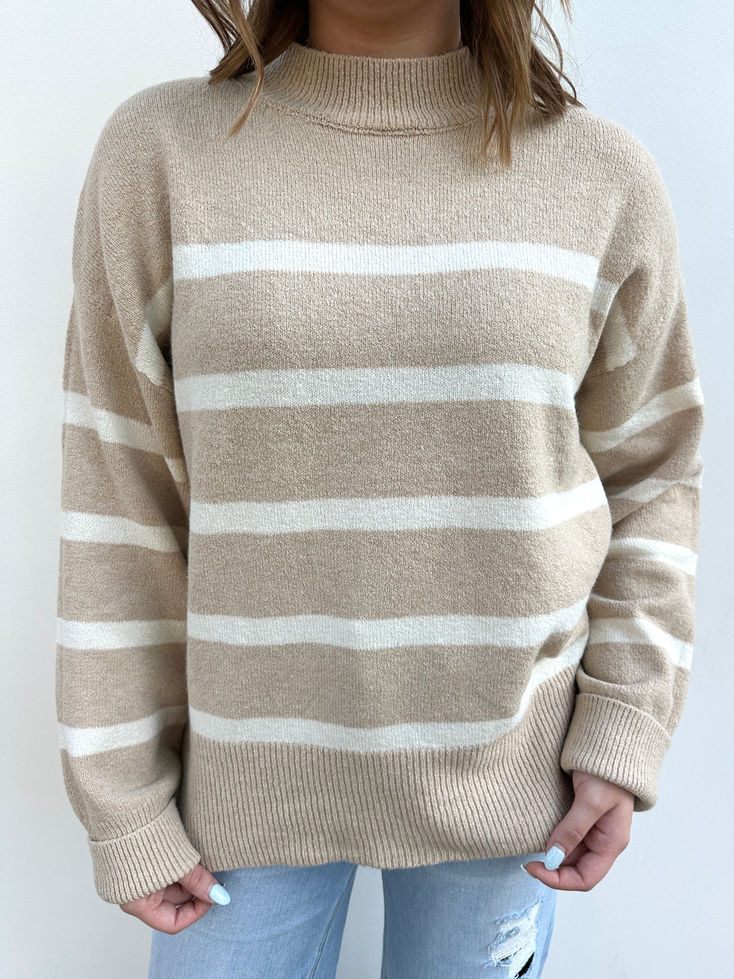 Taupe Cream Stripe Sweater