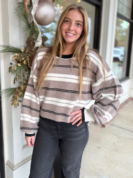 Taupe Soft Striped Sweater