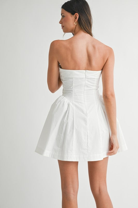 Fold Over White Strapless Mini