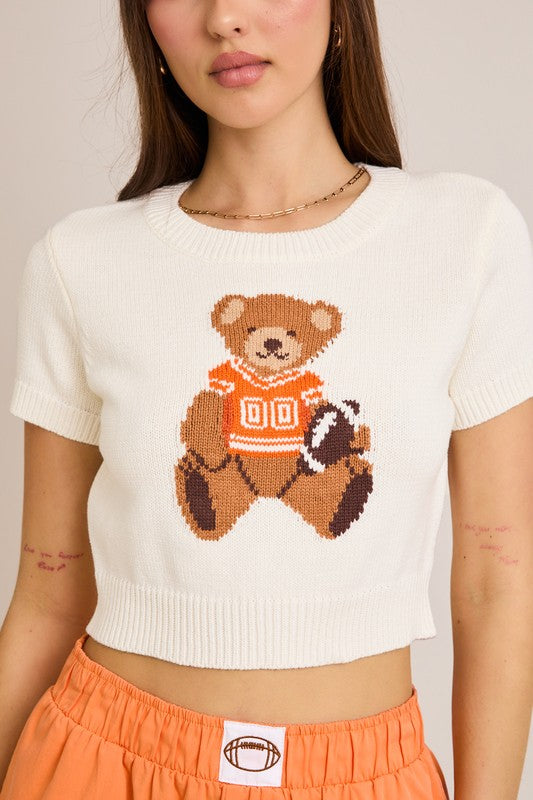 Gameday Teddy Bear Cropped Knit Top
