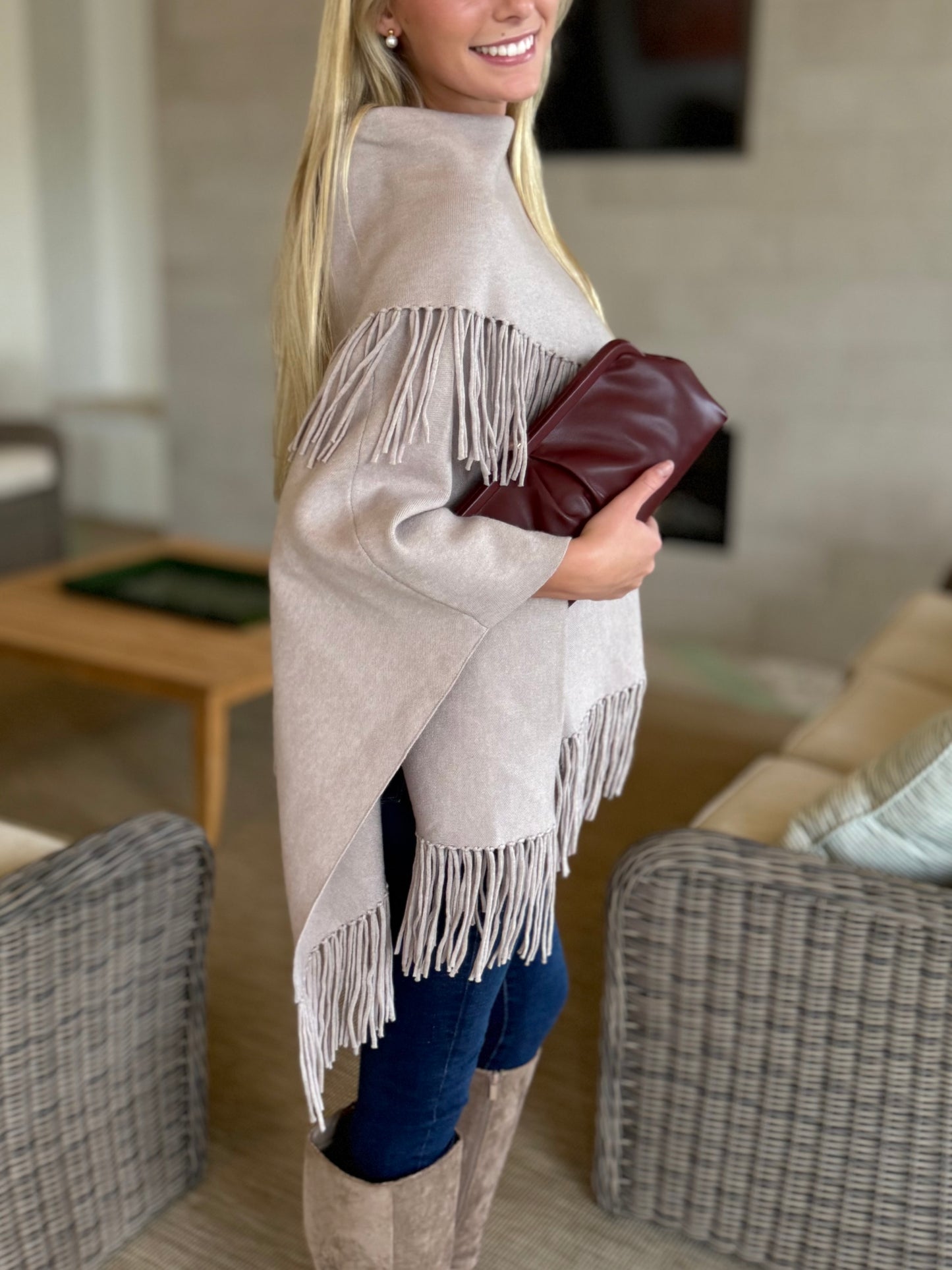 Lt. Mocha Fringe Poncho