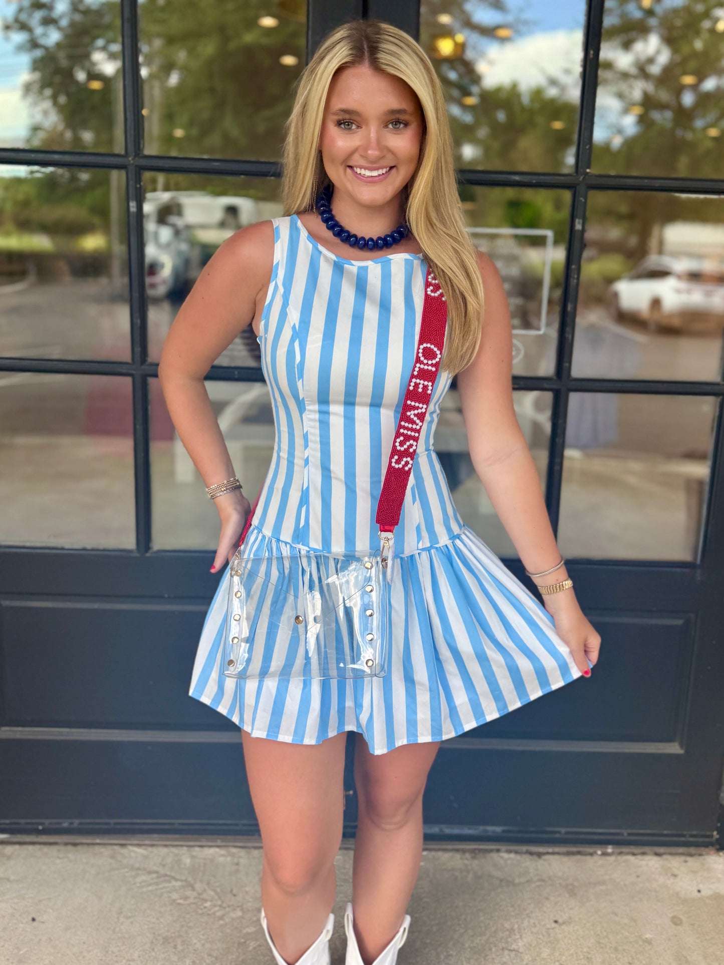 Powder Stripe Drop Waist Mini