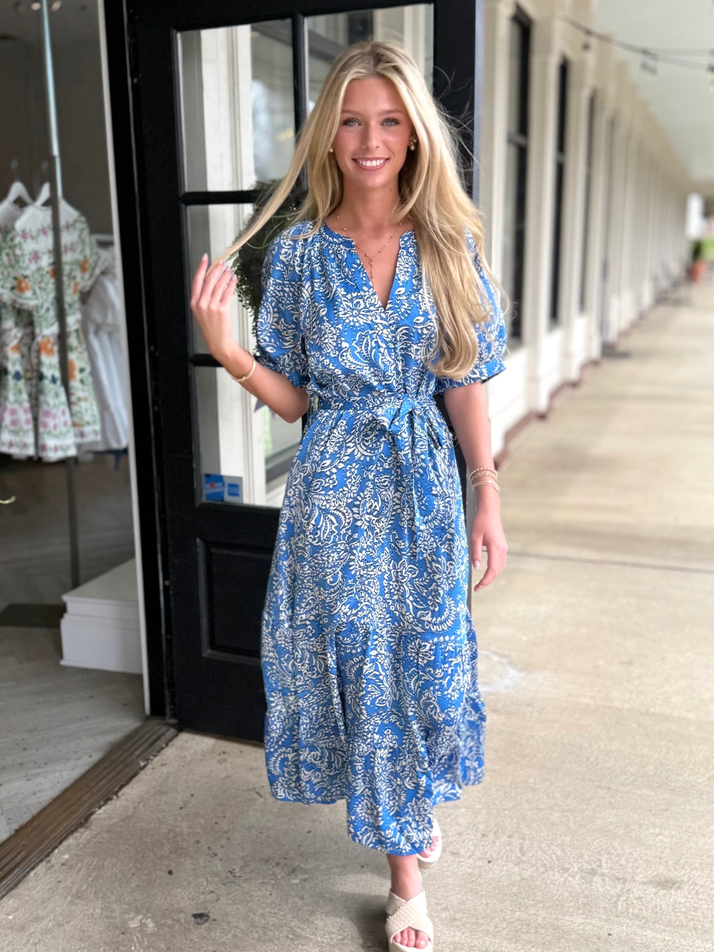 Blue Multi Geometric Tiered Maxi