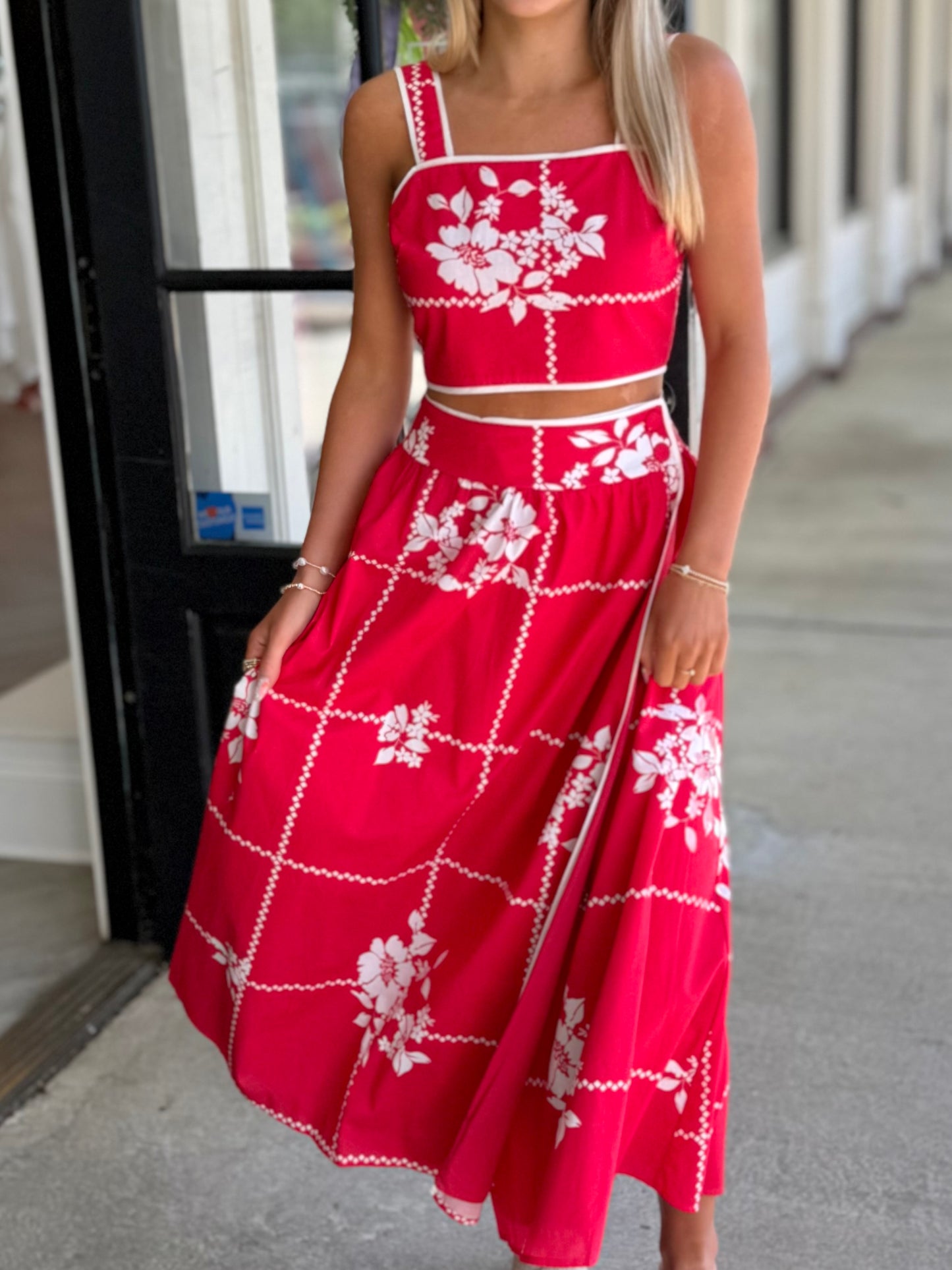 Red Japanesse Blossom Tube Top