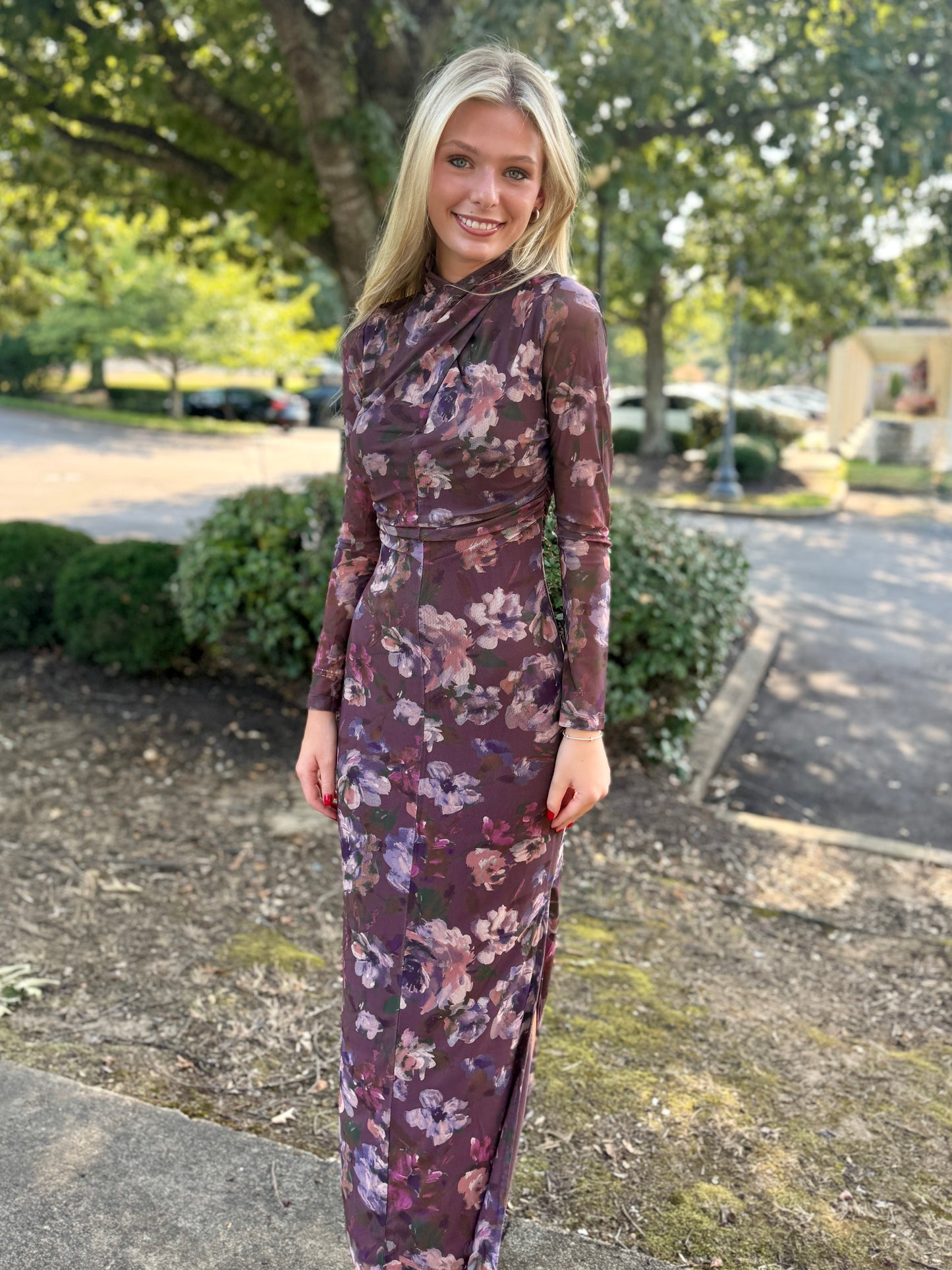 Mauve Floral Mesh Dress