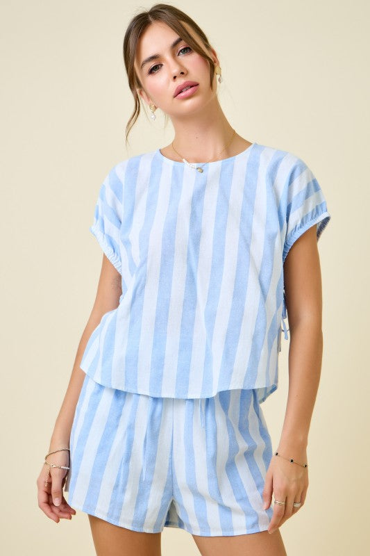 Blue Two Tone Stripe Top