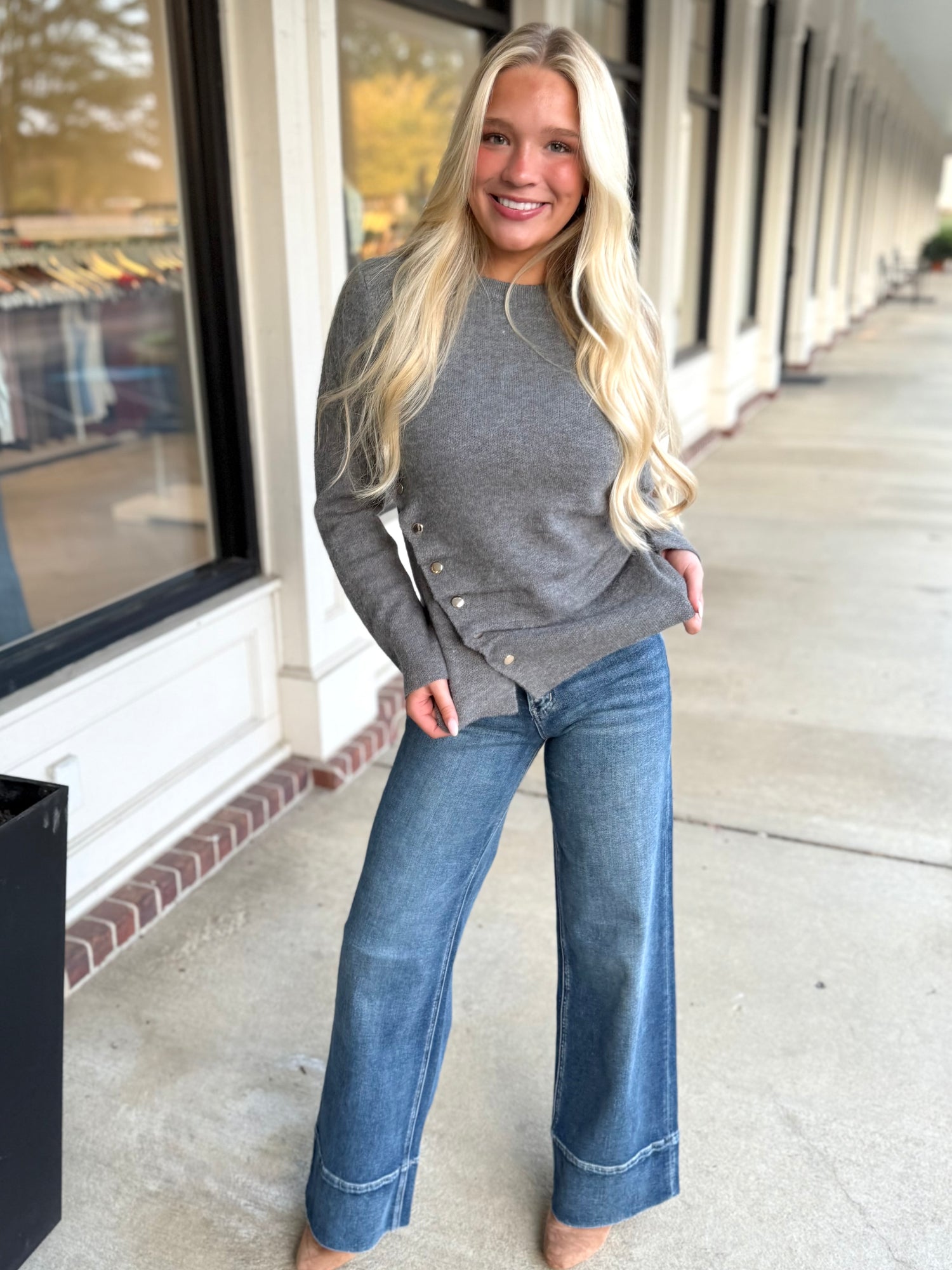 Ruched Snap Button Sweater (2 colors)