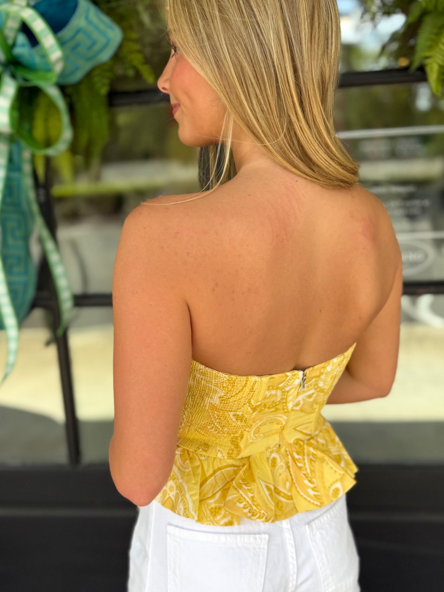 Yellow Strapless Bandana Top