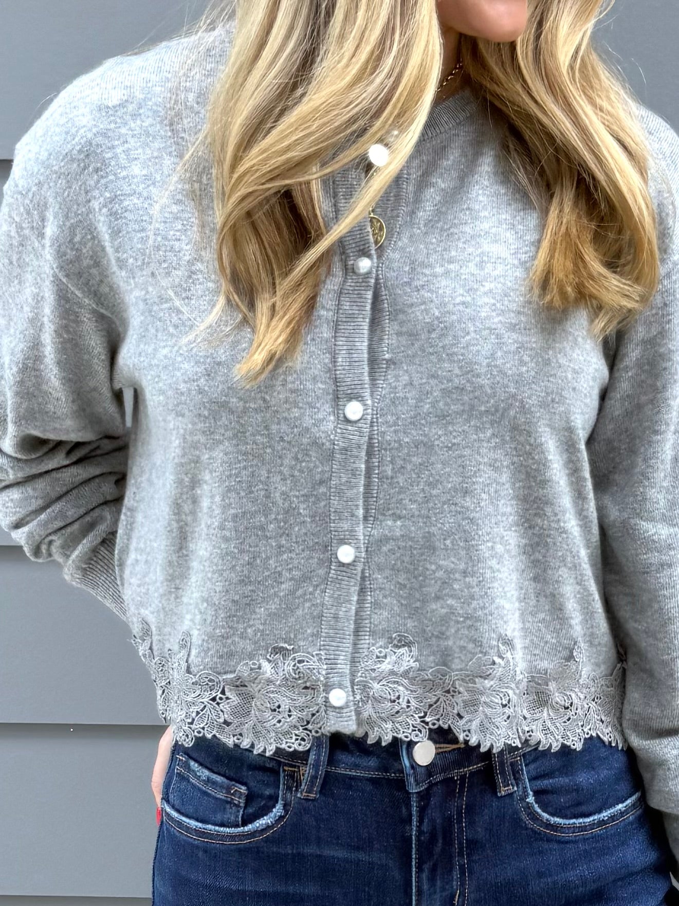 Grey Pearl Button Cardigan