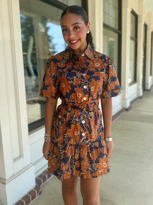 Navy/Rust Belted Dress
