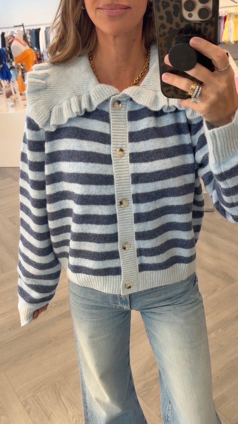 Navy Striped Cardigan Sweater