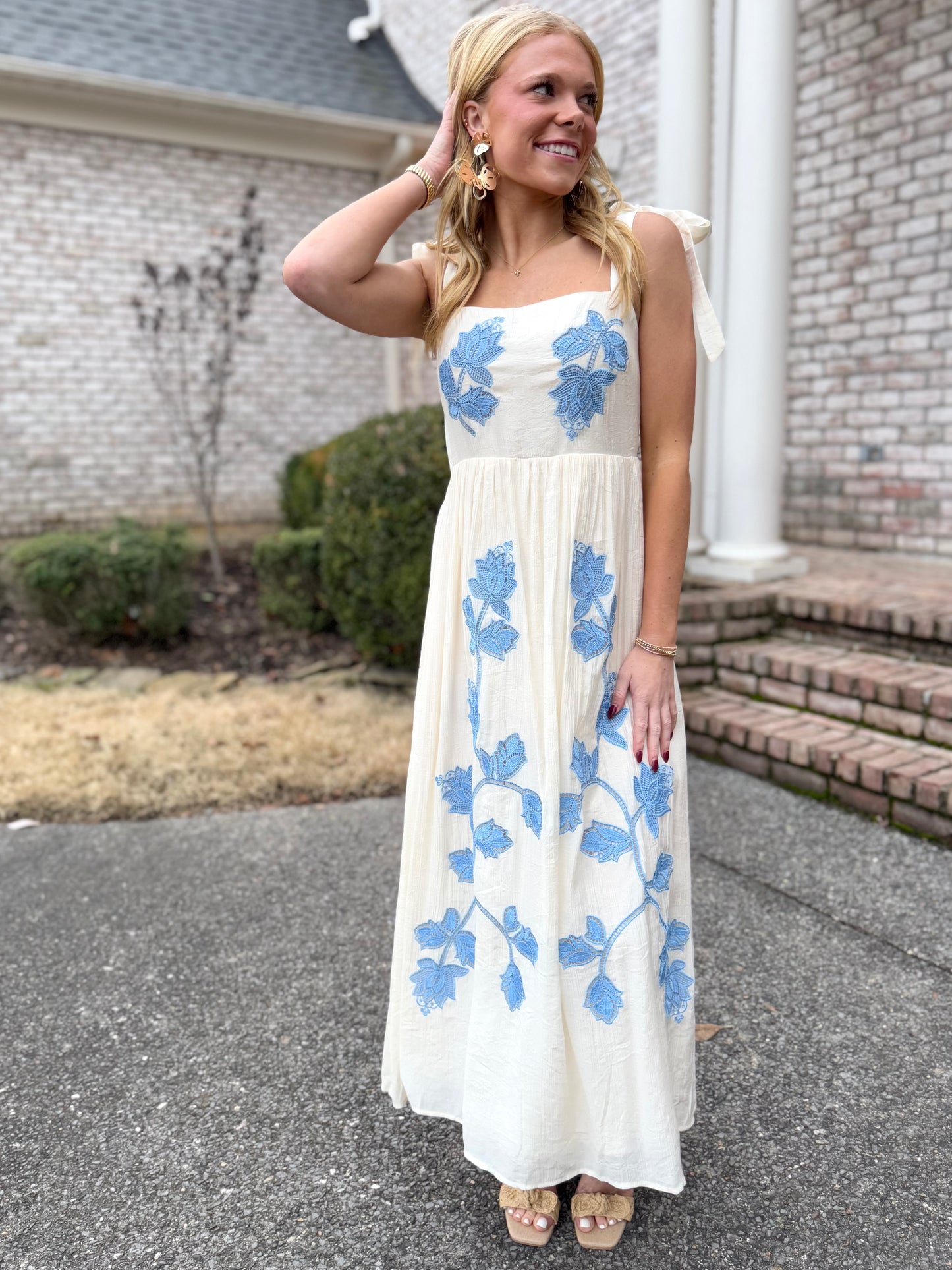 Cream/Blue Flower Maxi