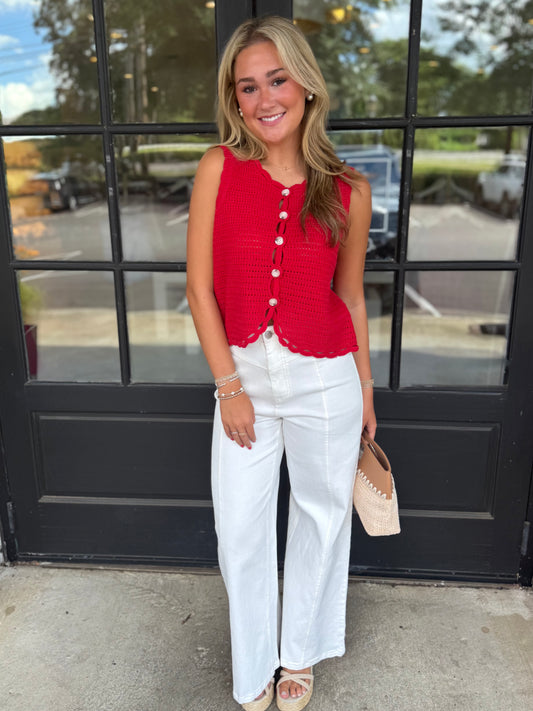Red Crochet Sleeveless Top