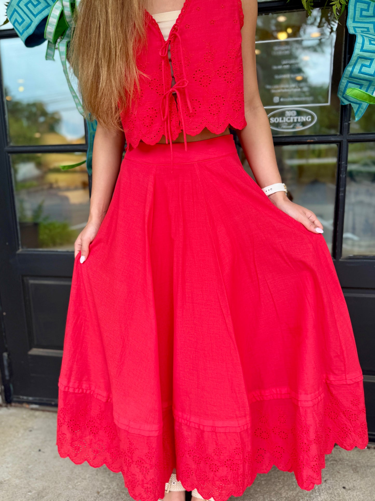 Red Scallop Tie Top
