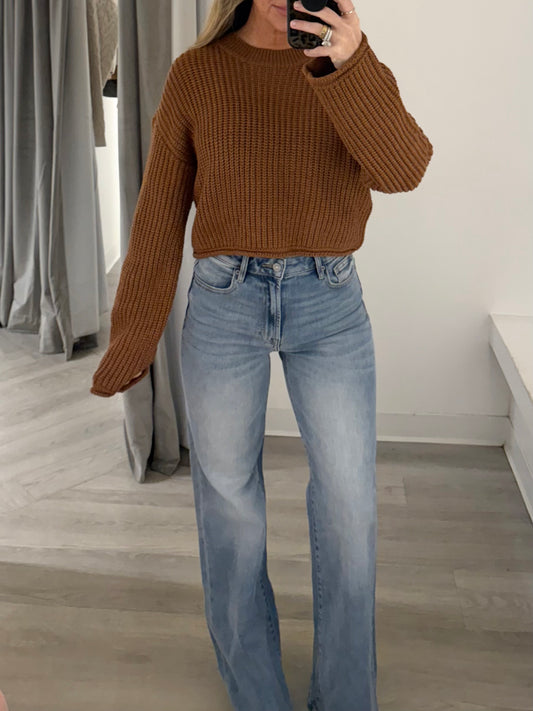 Brown Waffle Knit Sweater