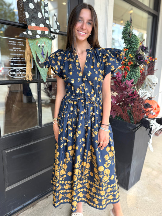 Navy Gold Floral MaxI