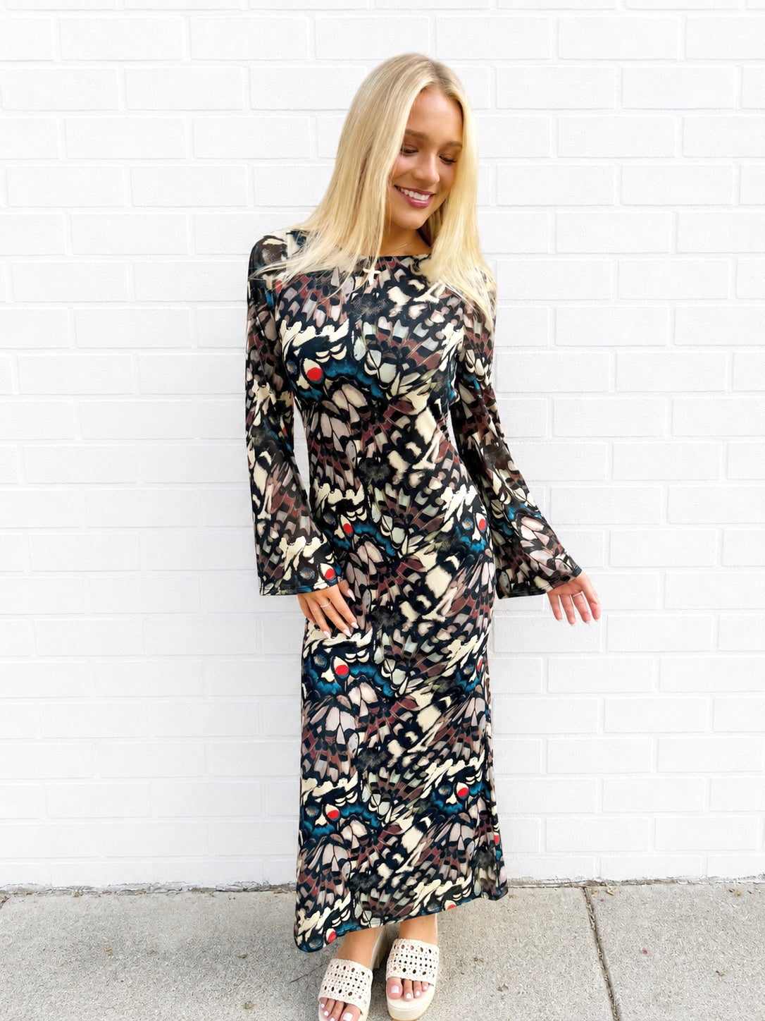 Dark Brown Multi L/S Dress