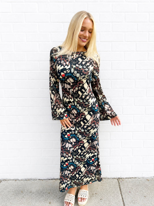 Dark Brown Multi L/S Dress