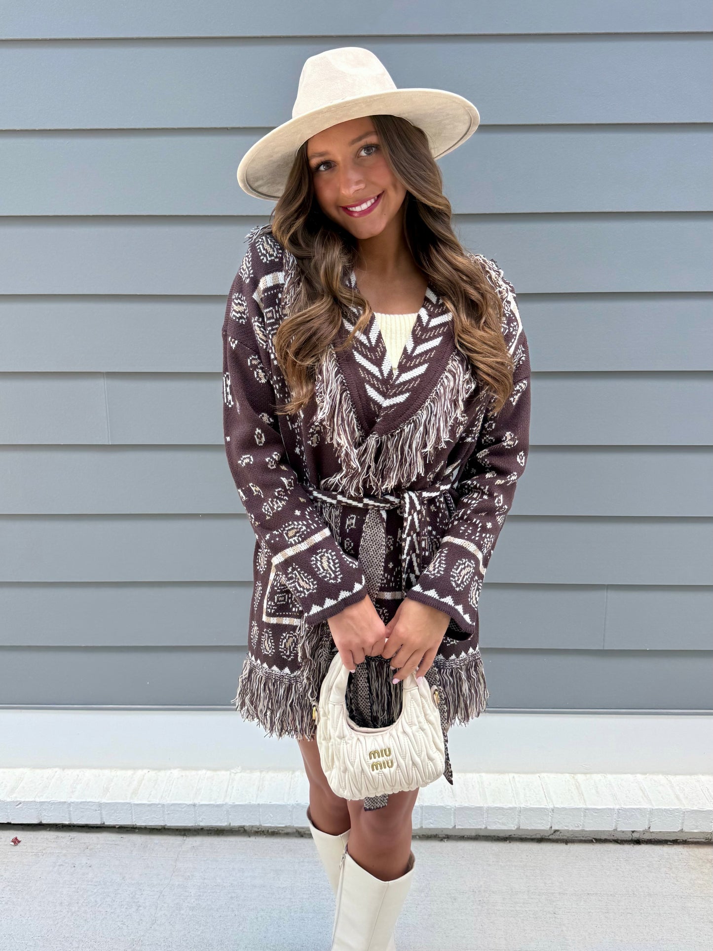 Chocolate Fringe Long Cardigan