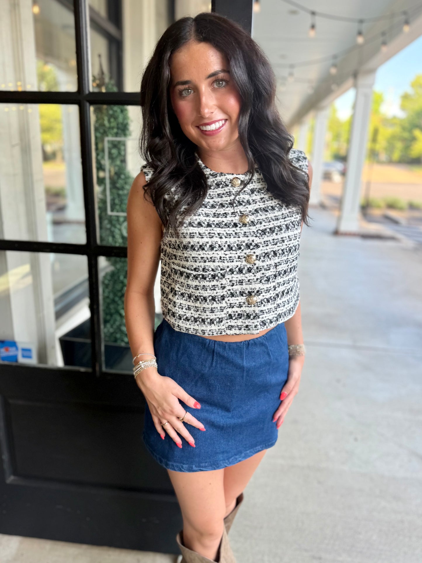 Black Tweed Crop Vest