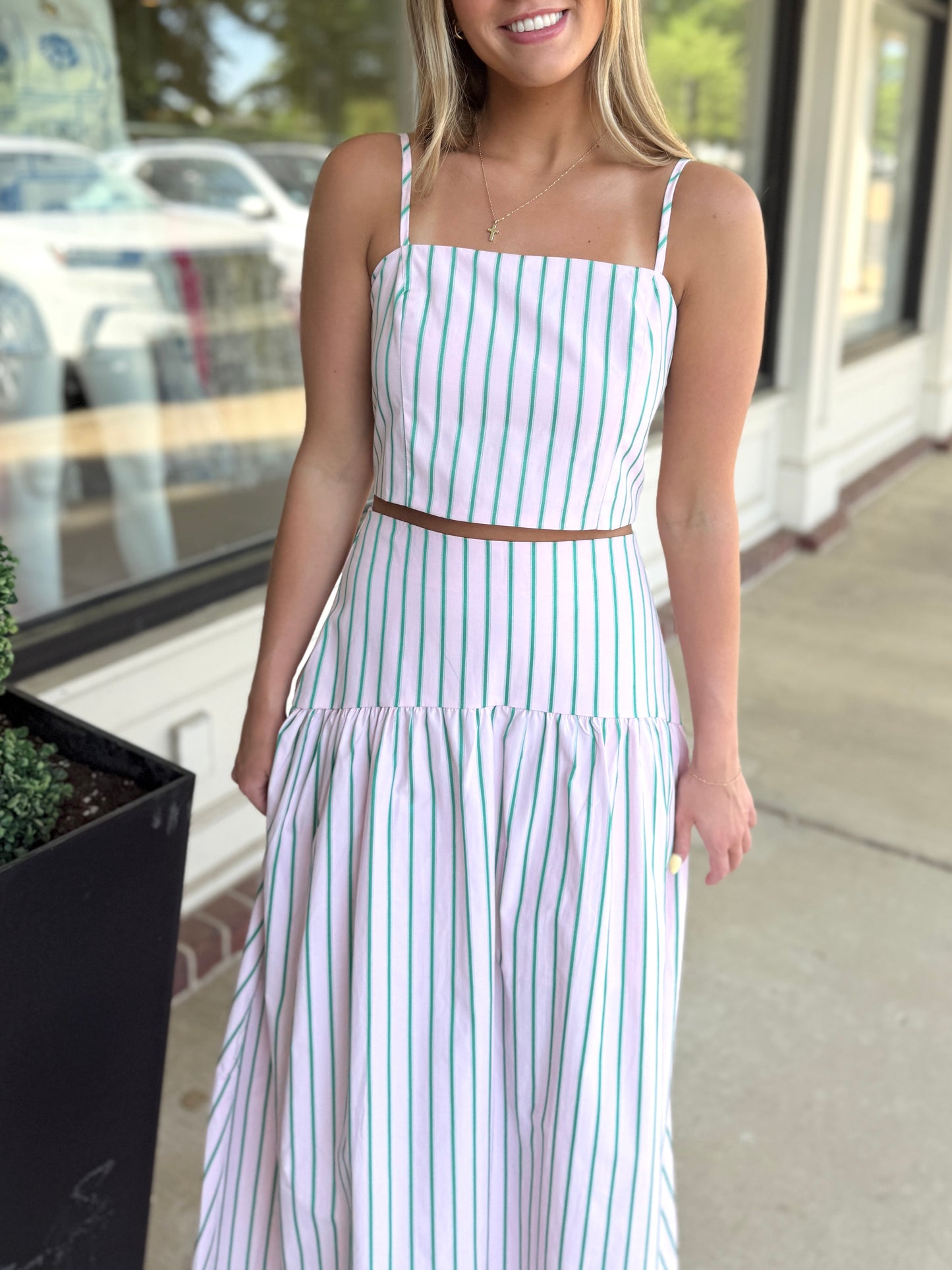 Pink/Green Stripe Crop Top
